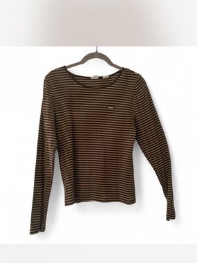 Vintage Levi's Striped Long Sleeve Crewneck Top - Brown & yellow size L